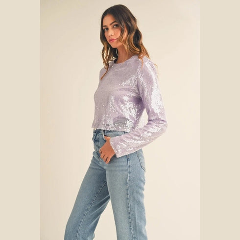 'Charlotte' Shoulder Padded Sequin Crop Top - Celes Fashion